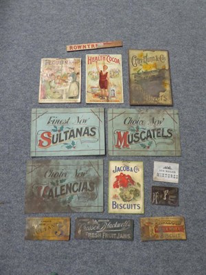 Lot 2091 - A collection of advertising signage for cocoa, sweets, jellies and other items, late 19th/early...