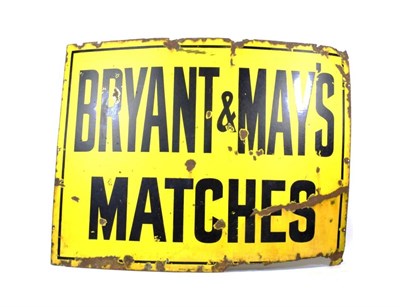 Lot 2094 - Enamel Advertising Sign Bryant & May's Matches  black lettering on yellow ground 48x36'',...