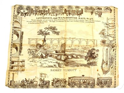 Lot 2100 - Liverpool And Manchester Railway Sankey Viaduct Commemorative Linen with central section...