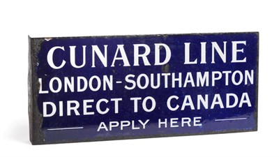 Lot 2117 - Cunard Line Enamel Wall Mounted Sign 'Cunard Line London-Southampton Direct to Canada - Apply...