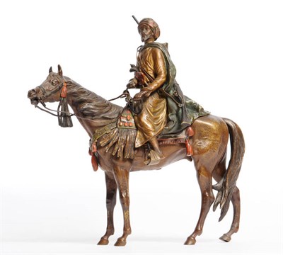 Lot 1162 - Franz Xavier Bergman (1861-1936): A Cold Painted Bronze Figure of an Arab Warrior, wearing...