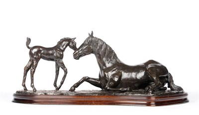 Lot 1164 - Philip Blacker (b.1949): A Bronze Group of a Recumbent Mare and Standing Foal, on a moulded...