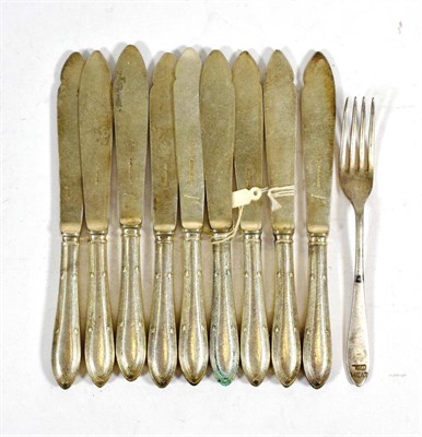 Lot 2158 - White Star Line Kosher Fish Knives seven 'Milk' and two 'Meat' together with a fork 'Meat with flag