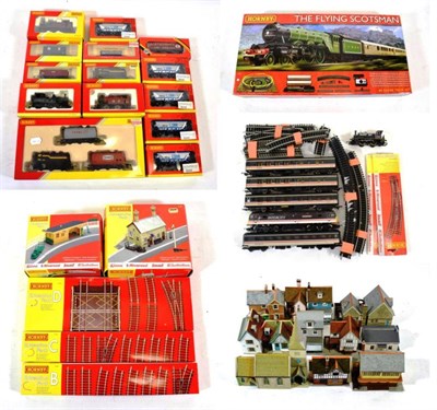 Lot 2181 - Hornby (China) OO Gauge R1152 The Flying Scotsman Set DCC Ready together with three Tank...