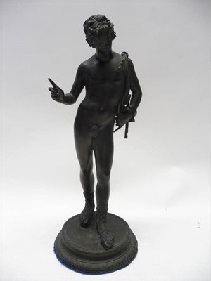 Lot 1171 - An Italian Bronze Sculpture of a Naked Man, late 19th century, after the antique, on circular base