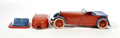 Lot 2240 - French Meccano No.1 Constructor Car red/blue, with spare back, seat and tonneau cover (G)