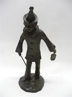 Lot 1177 - Kurt Moser (1925-1984): "Sich Verungender Clown", a bronze figure of a clown standing holding a...