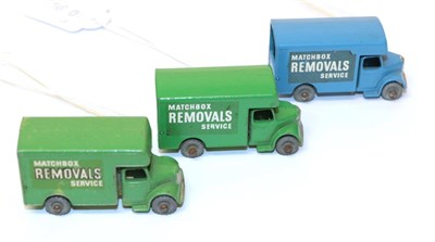 Lot 2284 - Matchbox 1-75 17a Bedford Removals Vans (i) blue MW (E) (ii) mid green MW (iii) light green,...