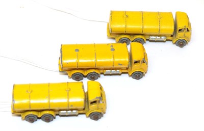 Lot 2288 - Matchbox 1-75 2x11a Tankers one mid yellow, two light yellow, all silver trim MW (all G-F) (3)