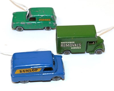 Lot 2299 - Matchbox 1-75 Three Models 17 Matchbox Removals van dark green, black border to lettering GPW (G-F