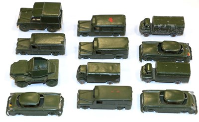 Lot 2306 - Benbros Mighty Midgets Military Models 4xAmbulance, Land Rover, Daimler Dingo, 3xCovered wagons and
