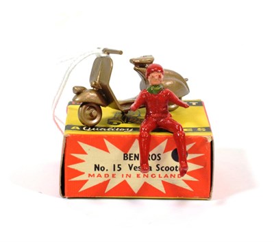 Lot 2309 - Benbros Mighty Midgets No.15 Vespa Scooter gold body with red figure (E box G-E)