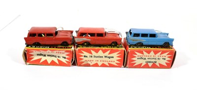 Lot 2310 - Benbros Mighty Midgets No.16 Station Wagon (i) blue MW (ii) dark red, BPW (iii) red MW (all E boxes