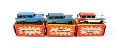 Lot 2312 - Benbros Mighty Midgets No.16 Station Wagon (i) blue MW (ii) metallic blue MW (iii) silver, red roof