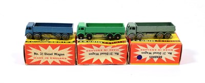 Lot 2317 - Benbros Mighty Midgets No.21 Diesel Wagons (i) metallic blue MW (ii) green BPW (iii) metallic green