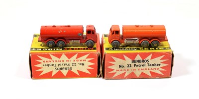 Lot 2319 - Benbros Mighty Midgets No.22 Petrol Tankers (i) red with ESSO decal to side (G-E box E-G) (ii)...