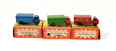 Lot 2320 - Benbros Mighty Midgets No.23 Delivery Vans (i) Dunlop, red BPW (ii) orange/green MW (iii)...