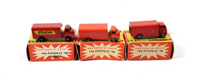 Lot 2321 - Benbros Mighty Midgets No.23 Delivery Vans (i) Dunlop, red BPW (ii) red MW (iii) orange MW (all E-G