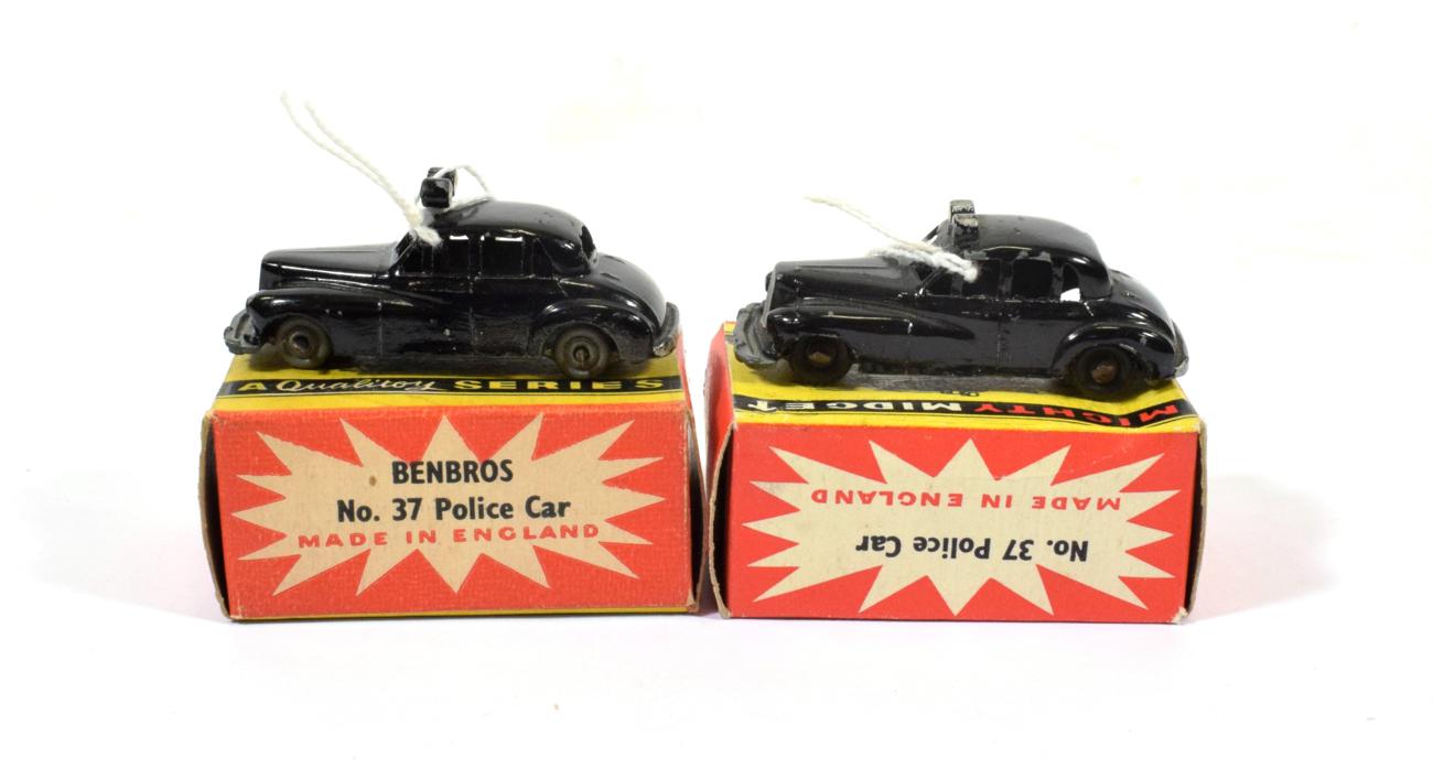 Lot 2329 - Benbros Mighty Midgets No.37 Police Car (i) BPW (ii) MW (both G-E boxes G) (2)