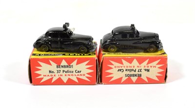 Lot 2330 - Benbros Mighty Midgets No.37 Police Car both with MW, one set of wheels larger than the other (both