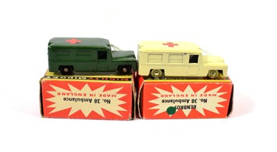 Lot 2331 - Benbros Mighty Midgets No.38 Ambulance (i) cream, painted wheels (ii) Military BPW (both E-G...