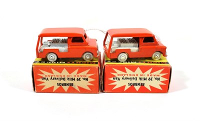 Lot 2333 - Benbros Mighty Midgets No.39 Milk Delivery Van two examples both orange with white painted...