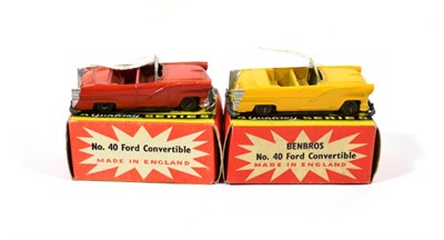 Lot 2334 - Benbros Mighty Midgets No.40 Ford Convertible (i) yellow MW (ii) red MW (both G-E boxes E-G) (2)