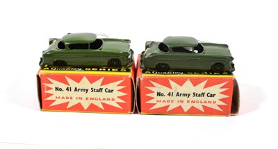 Lot 2335 - Benbros Mighty Midgets No.41 Army Staff Car (i) gloss green, red/yellow square, painted wheels (ii)