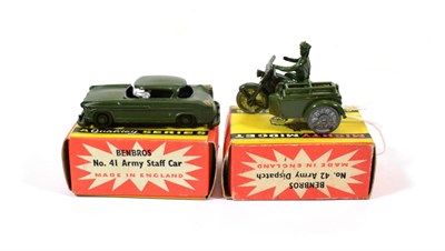 Lot 2336 - Benbros Mighty Midgets No.41 Army Staff Car matt green, blue/yellow square, painted wheels,...