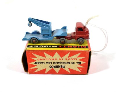 Lot 2340 - Benbros Mighty Midgets No.44 Articulated Low Loader red cab with blue flat bed and crane trailer (E