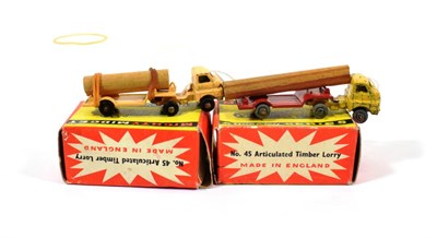 Lot 2342 - Benbros Mighty Midgets No.45 Articulated Timber Lorry (i) dark cream cab and trailer BPW (G box...