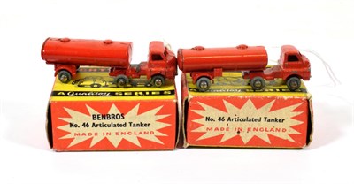 Lot 2343 - Benbros Mighty Midgets No.46 Articulated Tanker both red with ESSO decal to side of tank, both...