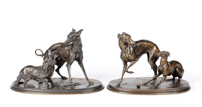 Lot 1185 - Pierre-Jules Mene (1810-1879): A Bronze Group of an Italian Greyhound and King Charles Spaniel,...