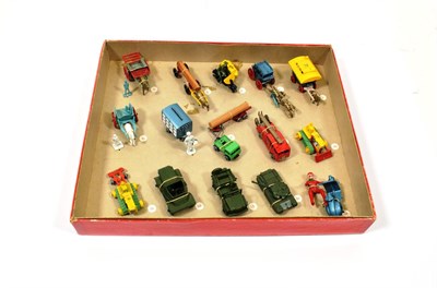 Lot 2355 - Benbros Tradesman Sample Set containing 14 vehicles: 29 RAC motorcycle and sidecar, 30 Army...