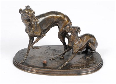 Lot 1186 - Pierre-Jules Mene (1810-1879): Bronze Study of an Adult and Juvenile Italian Greyhound, poised...