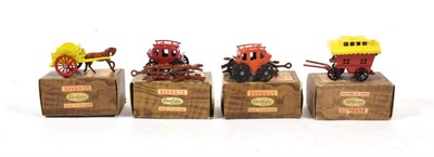 Lot 2363 - Benbros TV Series 5 Gypsy caravans red/yellow, 2xStage coaches one red, one orange and 6 Horse...