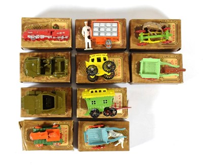 Lot 2366 - Benbros TV Series Ten Assorted Models 1 Hay cart, 2 Log cart, 4 Stage coach (horses broken), 5...