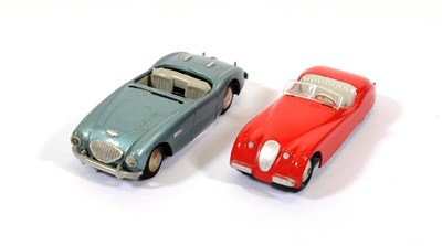 Lot 2377 - Tekno Jaguar red, together with an Austin Healey metallic blus (G-E, lacks windscreen) (2)