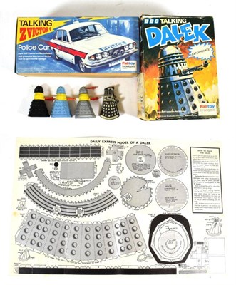 Lot 2385 - Palitoy Talking Dalek red (E box G), Talking Z Victor 4 (E box E-G), three soft plastic Daleks,...