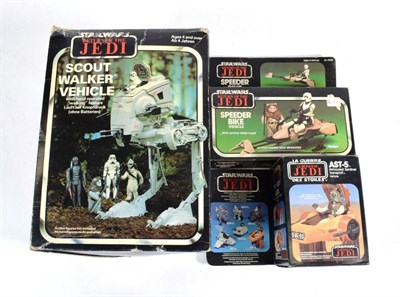 Lot 2390 - Star Wars (Return Of The Jedi) Vehicles Scout walker, AST5 and Speeder bike (all boxed) (3)