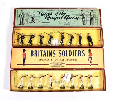 Lot 2399 - Britains 1253 United States Navy Whitejackets Marching With Officer 8 figures and 2080 Royal...