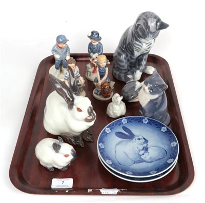 Lot 7 - Royal Copenhagen animal figurines and collectors plates including Rabbits, Cats and Kittens and...