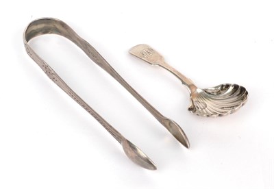 Lot 66 - Newcastle silver, a pair of George III sugar tongs, John Langlands, circa 1800; and a fiddle...