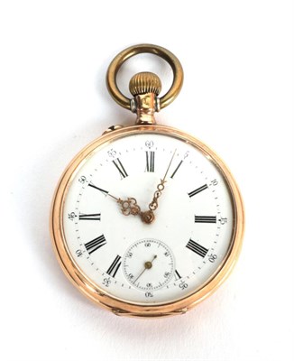 Lot 67 - An open faced pocket watch, case stamped 0.585