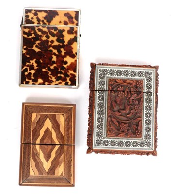 Lot 82 - Two treen card cases and a tortoiseshell card case (3)
