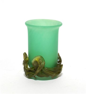 Lot 87 - Mihai Topescu (Romanian), a green frosted glass vase, signed