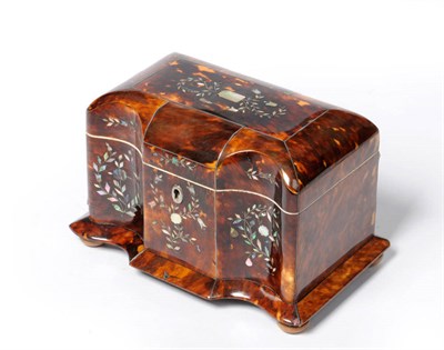 Lot 1204 - An Early Victorian Tortoiseshell and Mother-of-Pearl Inlaid Tea Caddy, of shaped rectangular...