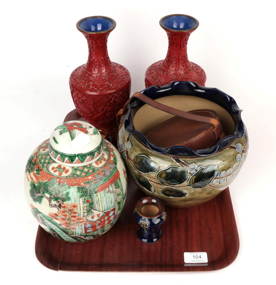 Lot 104 Pair of Chinese cinnabar vases, Doulton