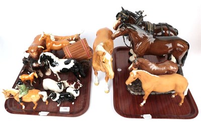 Lot 106 - Beswick horses including large racehorse, 1564, palomino gloss; a brown gloss example; Boy on pony