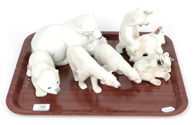 Lot 120 - Royal Copenhagen; six models of polar bears, numbers 085, 729, 320, 321, 2535 and 21520